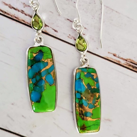 The Girl With Kaleidoscope Eyes Jewelry - Turquoise in Mohave & Peridot Sterling Earrings